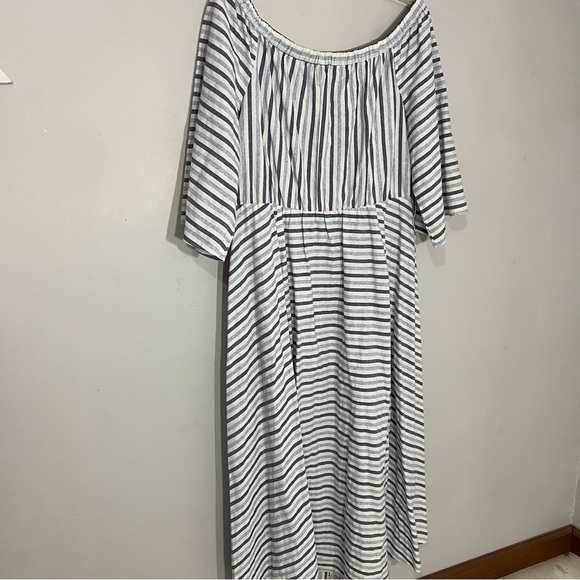 Eloquii Striped Linen Maxi Dress Beach Vacay Cruise Resort Vacation Flowy Summer - Picture 2 of 9